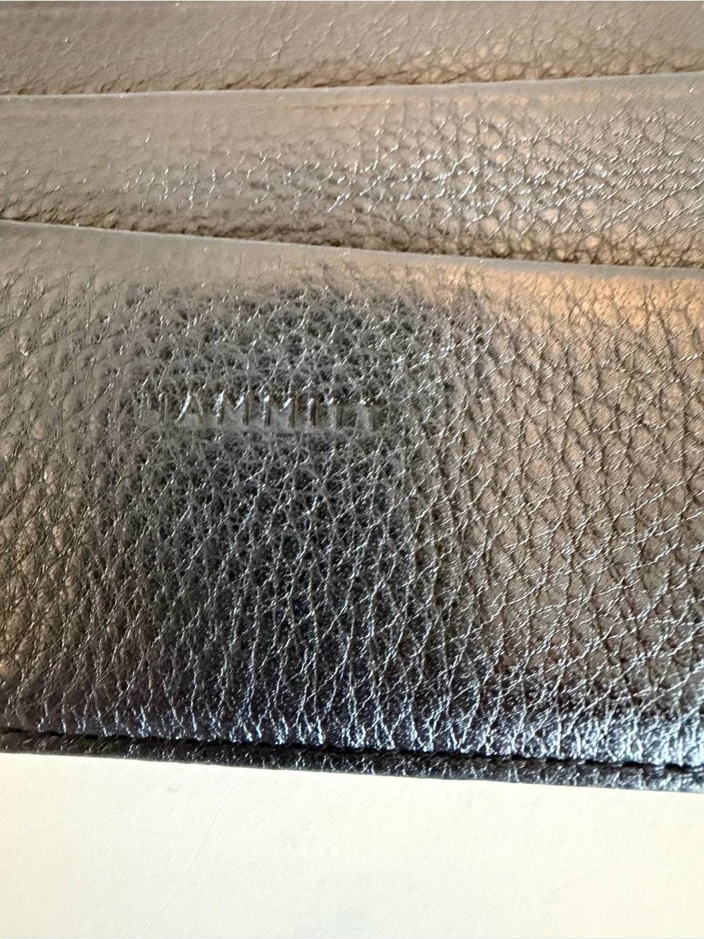 Hammitt Black Pebbled Leather Card Case Slim ID Wallet with Red Lining